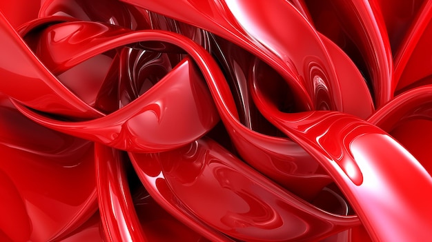 3d rendering of abstract wavy metallic background in red color