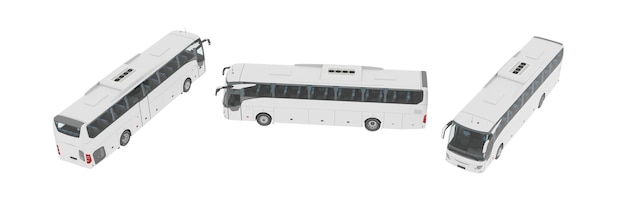 Photo 3d rendering aerial top angle view of the bus set with blank surface for mockup branding coach bus