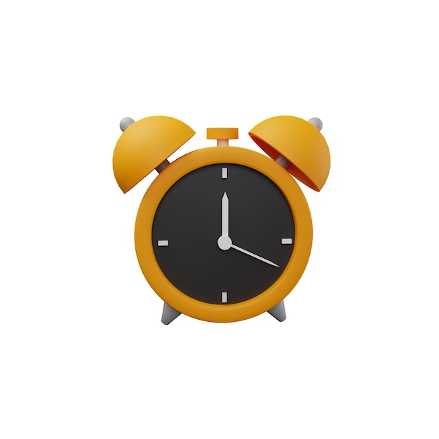 3D rendering alarm clock illustration on white background. Isolated 3D alarm clock icon. Isolated illustration of 3d alarm clock