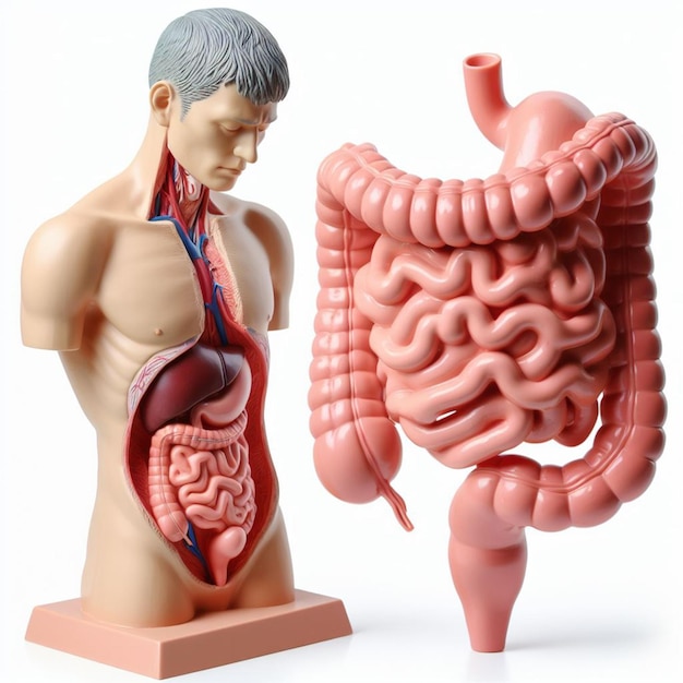 3d rendering of the anatomical intestines made of plastic on a white background