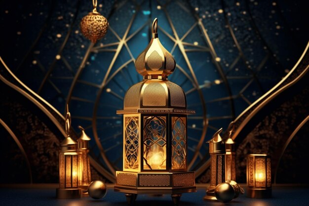 3D rendering of Arabic lanterns for Ramadan Kareem and Eid Mubarak