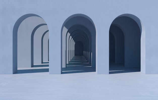 3d rendering Arch hallway background architectural corridor arch columns inside empty wall