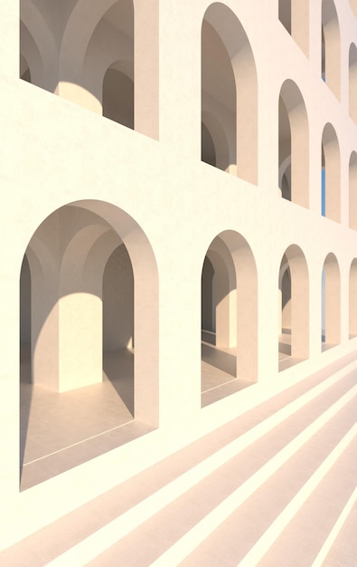 3d rendering Arch hallway background architectural corridor arch columns