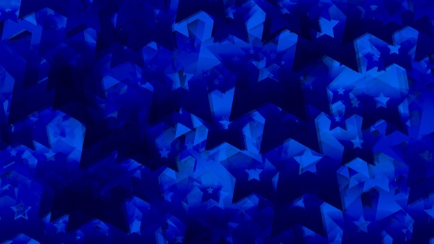 3D rendering of an array of star shapes Stars of different sizes in space