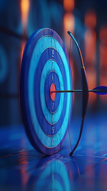 Photo 3d rendering of arrows hitting target highlighting precision and business success with gradient bac