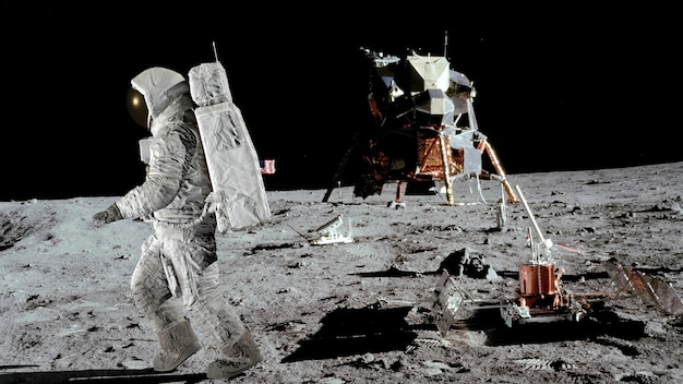 3D rendering. Astronaut Dancing on the moon. CG Animation. Elements of this image furnished by NASA.