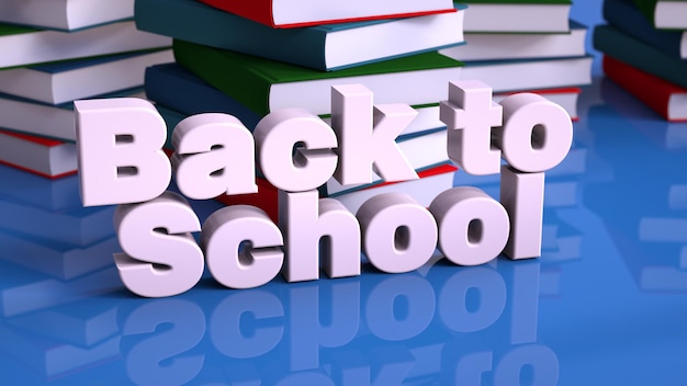 3d rendering Back to school text and books