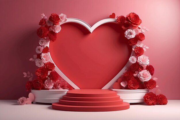 3D rendering of backdrop for displaying Valentine products for Valentines Day red scene podium