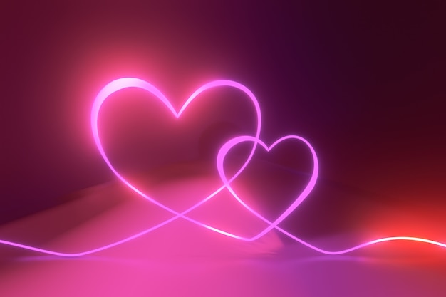 3D rendering background. Neon lighting curve with red pink light reflection.