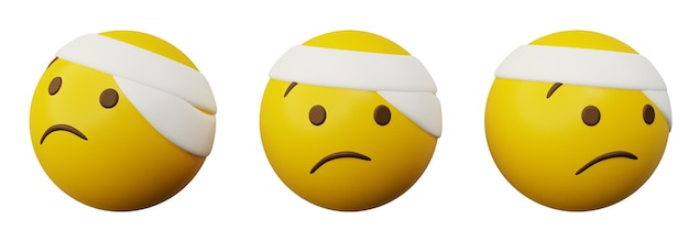 3d rendering bandage head emoji or yellow ball emoticon creative user interface web design symbol