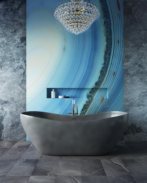 3d rendering bathroom luxurious bathtub standing expensive bathroom