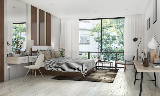 3d rendering beautiful bedroom with nice decoration near terrace