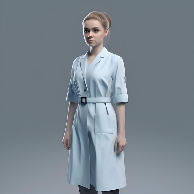 3D rendering of a beautiful young woman in a blue dress