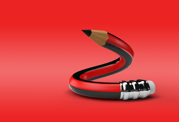 3d Rendering of Bent Pencil Pen Tool Created Clipping Path Included in JPEG Easy to Composite.