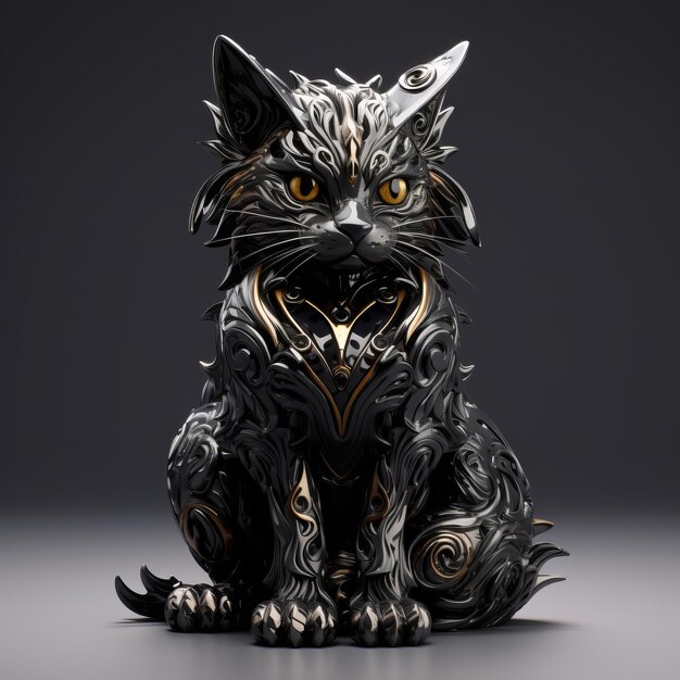 3d rendering of a black cat with gold eyes