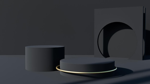 3D rendering of a black geometric background for commercial advertising