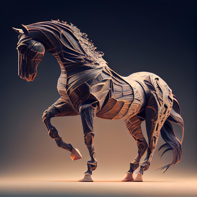 3d rendering of a black horse on a dark background with a pattern