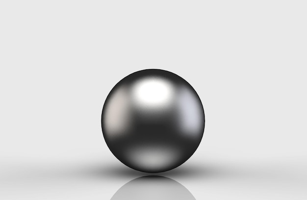 3d rendering. A black Metal sphere ball on light gray background.