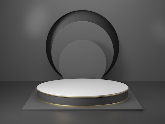 3D rendering black podium geometry with gold elements  Abstract geometric shape blank podium  Minimal scene square step floor abstract composition