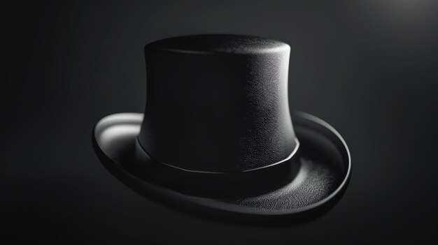 Photo 3d rendering of a black top hat isolated on a black background the hat is made of smooth leather and has a shiny surface