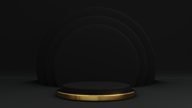 3d rendering of black with gold and black product stand