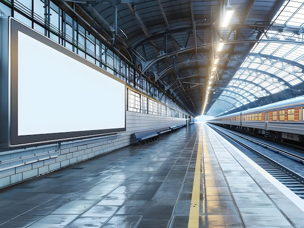 Photo 3d rendering blank billboard in train station illustrating modern advertising opportunities