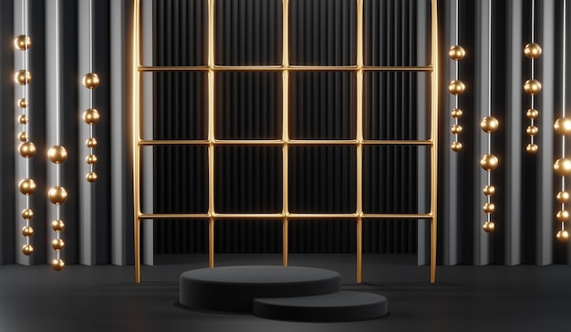 Photo 3d rendering of blank product background for cream cosmetics modern black podium background