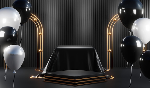 3D rendering of blank product background for cream cosmetics Modern black podium background