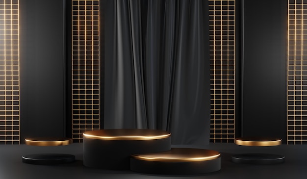 3D rendering of blank product background for cream cosmetics Modern black podium background