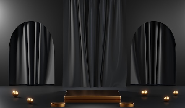 3D rendering of blank product background for cream cosmetics Modern black podium background