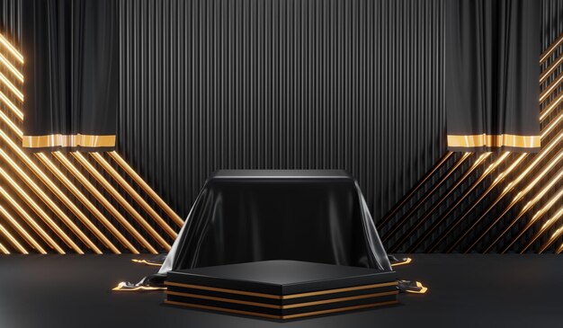 3D rendering of blank product background for cream cosmetics Modern black podium background