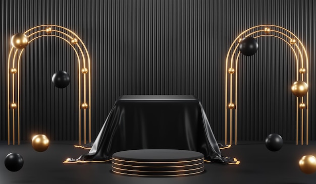 3D rendering of blank product background for cream cosmetics Modern black podium background