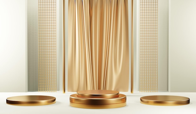 3D rendering of blank product background for cream cosmetics Modern gold podium background