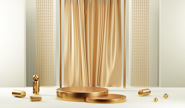 3D rendering of blank product background for cream cosmetics Modern gold podium background