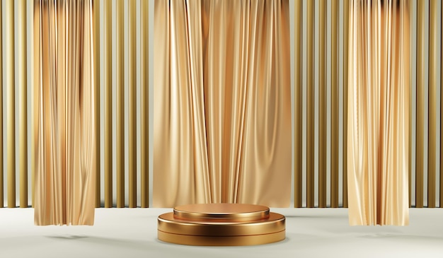 3D rendering of blank product background for cream cosmetics Modern gold podium background