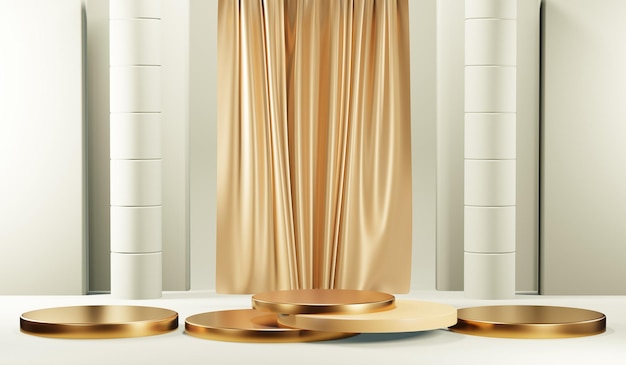 3D rendering of blank product background for cream cosmetics Modern gold podium background