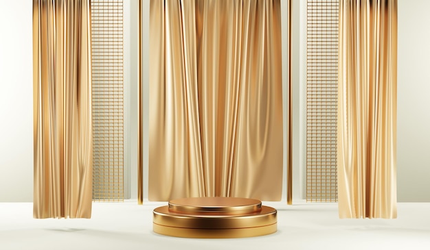 3D rendering of blank product background for cream cosmetics Modern gold podium background