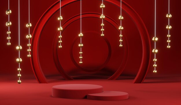 3D rendering of blank product background for cream cosmetics Modern red podium background