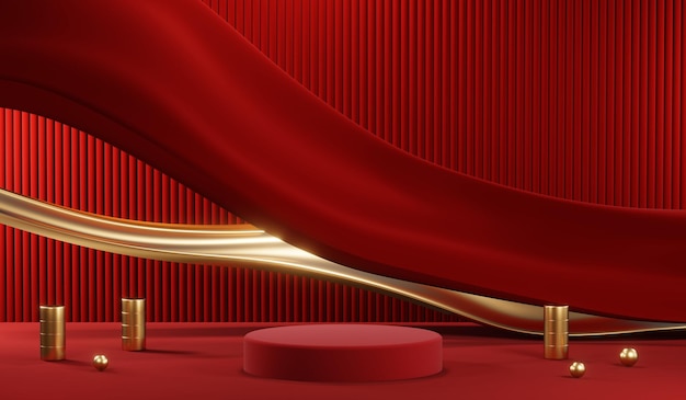 3D rendering of blank product background for cream cosmetics Modern red podium background