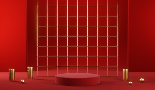 3D rendering of blank product background for cream cosmetics Modern red podium background