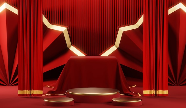 3D rendering of blank product background for cream cosmetics Modern red podium background