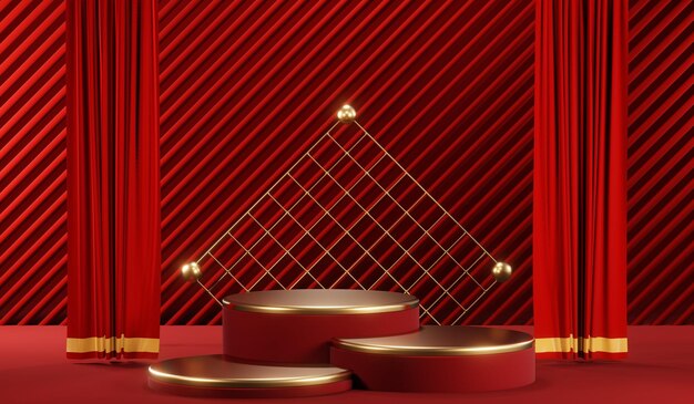 3D rendering of blank product background for cream cosmetics Modern red podium background