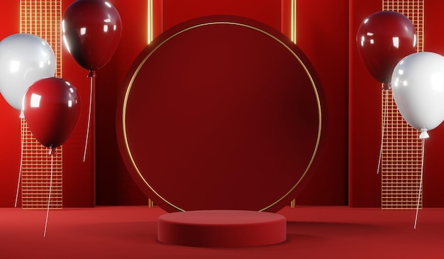 3D rendering of blank product background for cream cosmetics Modern red podium background