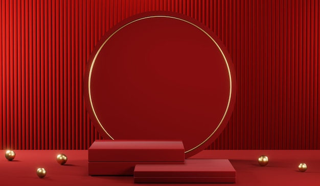 3D rendering of blank product background for cream cosmetics Modern red podium background