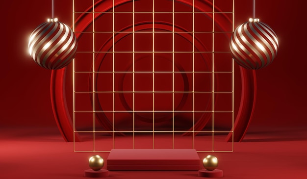 3D rendering of blank product background for cream cosmetics Modern red podium background