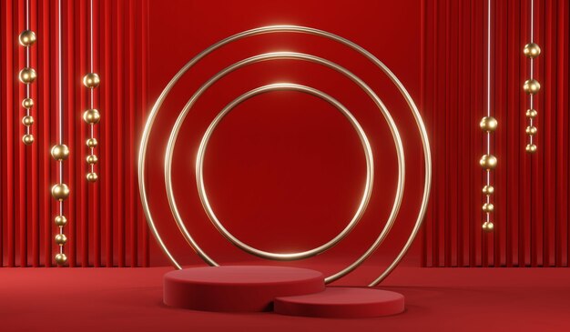 3D rendering of blank product background for cream cosmetics Modern red podium background