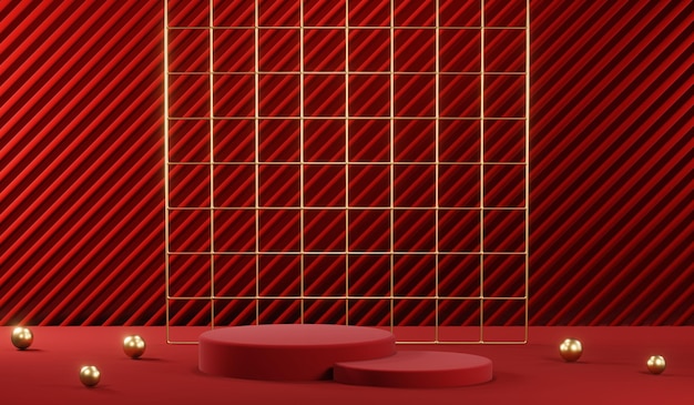 3D rendering of blank product background for cream cosmetics Modern red podium background