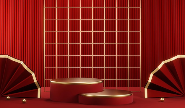 3D rendering of blank product background for cream cosmetics Modern red podium background