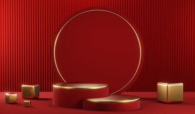 3D rendering of blank product background for cream cosmetics Modern red podium background