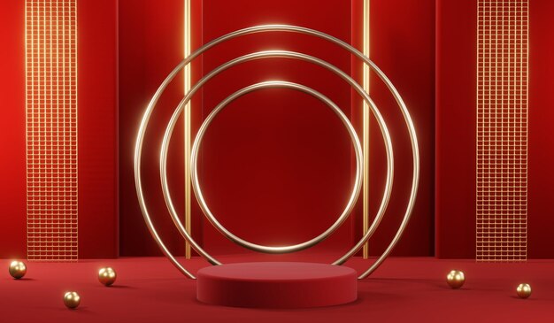 3D rendering of blank product background for cream cosmetics Modern red podium background